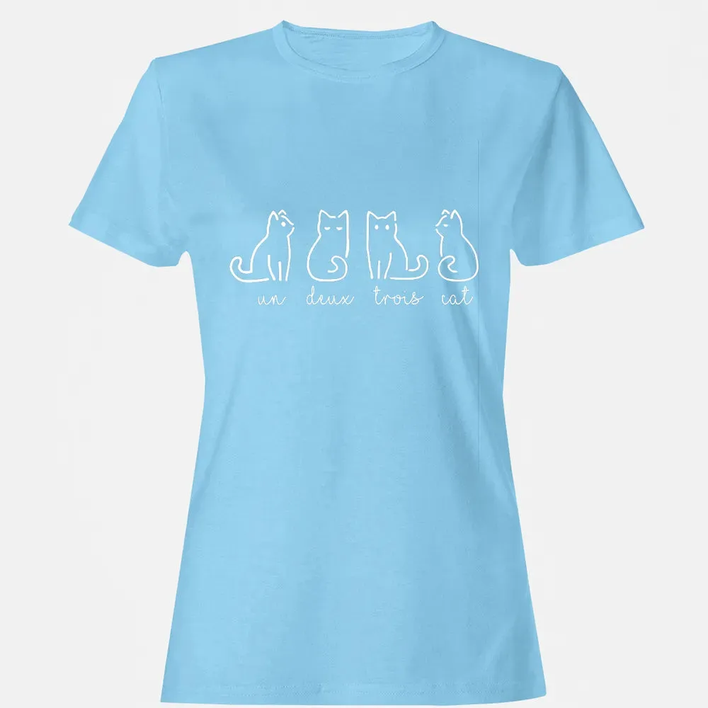 Cute Abstract Un Deux Trois Cat French Kitty Women's T-shirt - 8