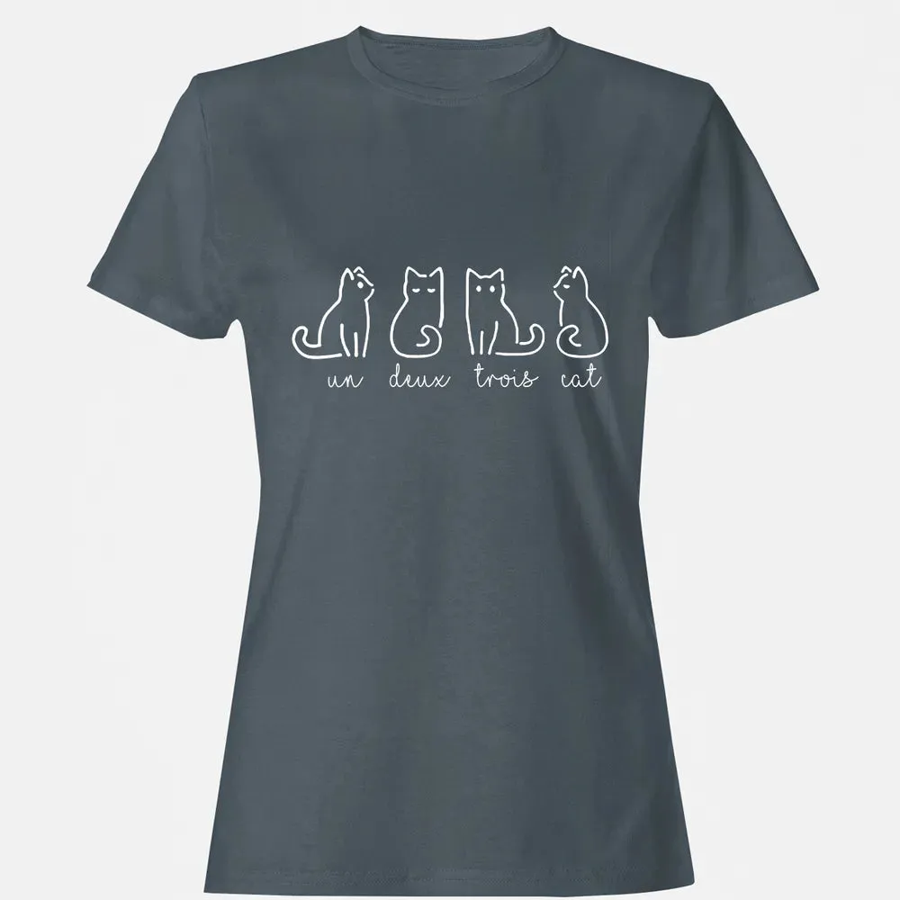 Cute Abstract Un Deux Trois Cat French Kitty Women's T-shirt - 3