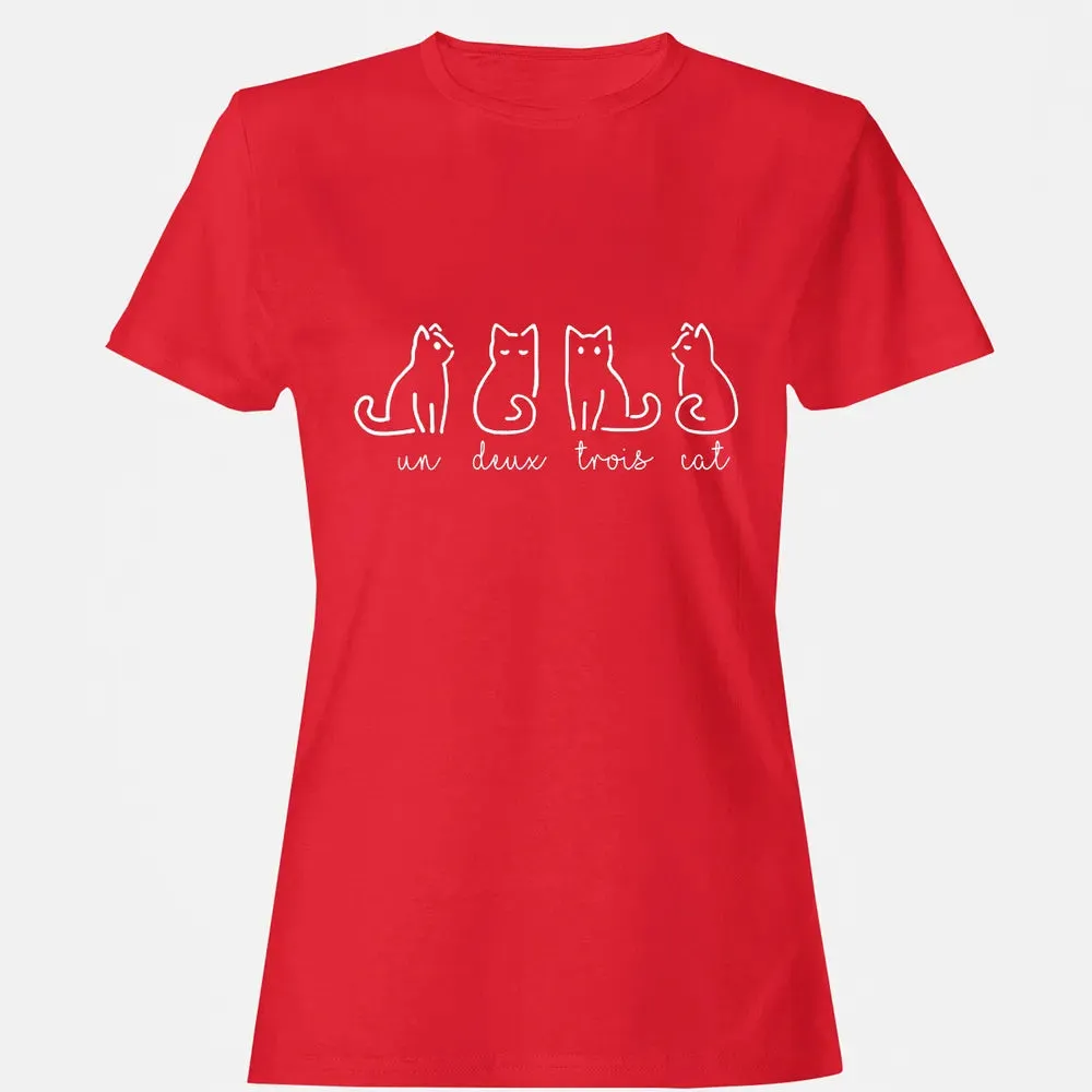 Cute Abstract Un Deux Trois Cat French Kitty Women's T-shirt - 13