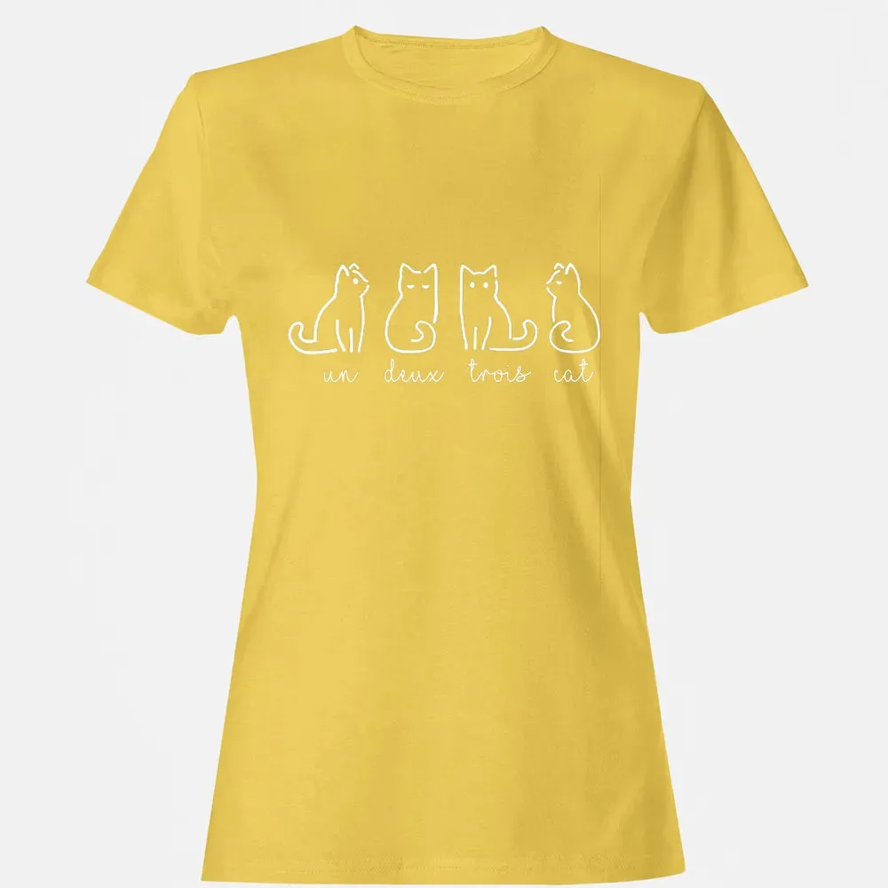 Cute Abstract Un Deux Trois Cat French Kitty Women's T-shirt - 4