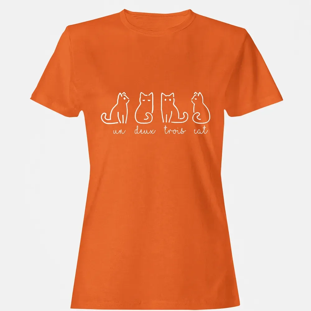 Cute Abstract Un Deux Trois Cat French Kitty Women's T-shirt - 11