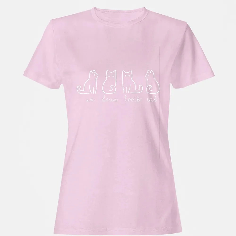 Cute Abstract Un Deux Trois Cat French Kitty Women's T-shirt - 9