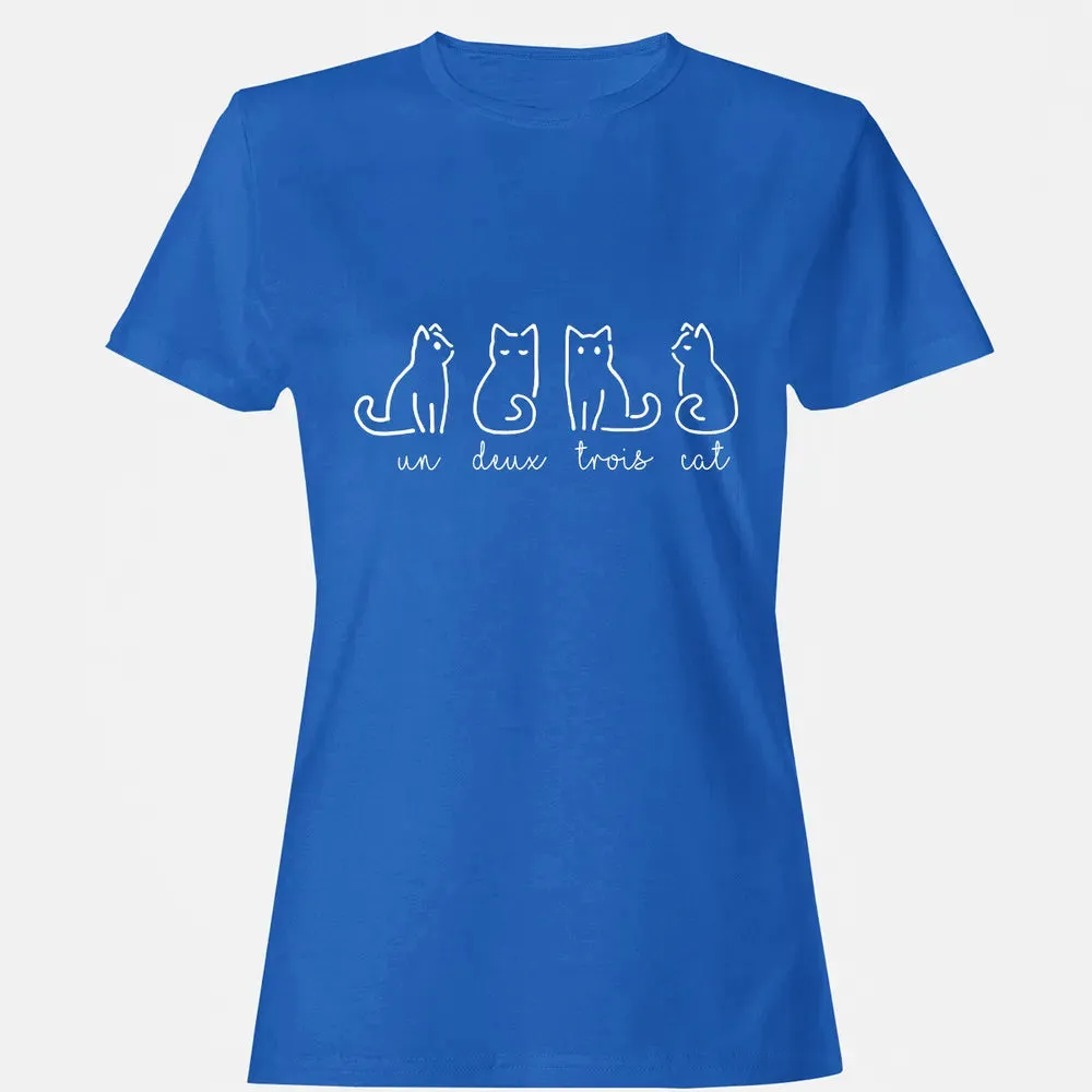 Cute Abstract Un Deux Trois Cat French Kitty Women's T-shirt - 14