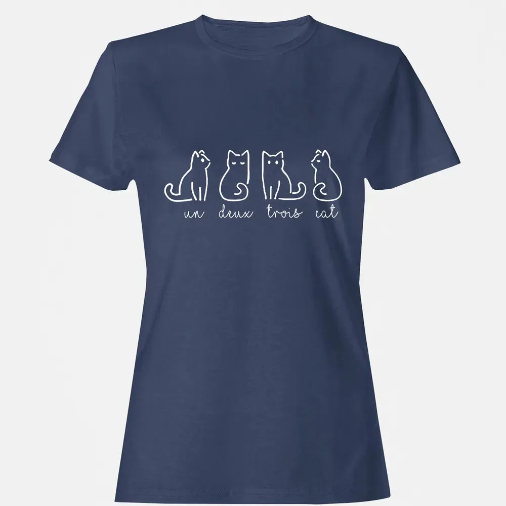 Cute Abstract Un Deux Trois Cat French Kitty Women's T-shirt - 10