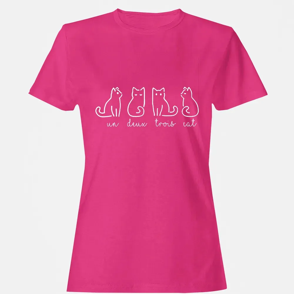 Cute Abstract Un Deux Trois Cat French Kitty Women's T-shirt - 6