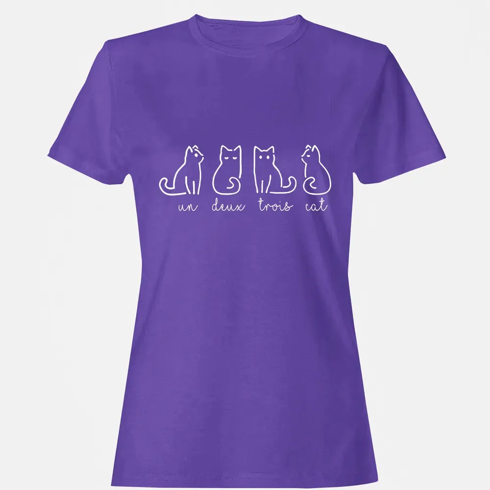 Cute Abstract Un Deux Trois Cat French Kitty Women's T-shirt - 12