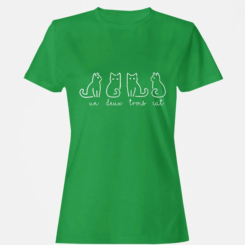Cute Abstract Un Deux Trois Cat French Kitty Women's T-shirt - 7