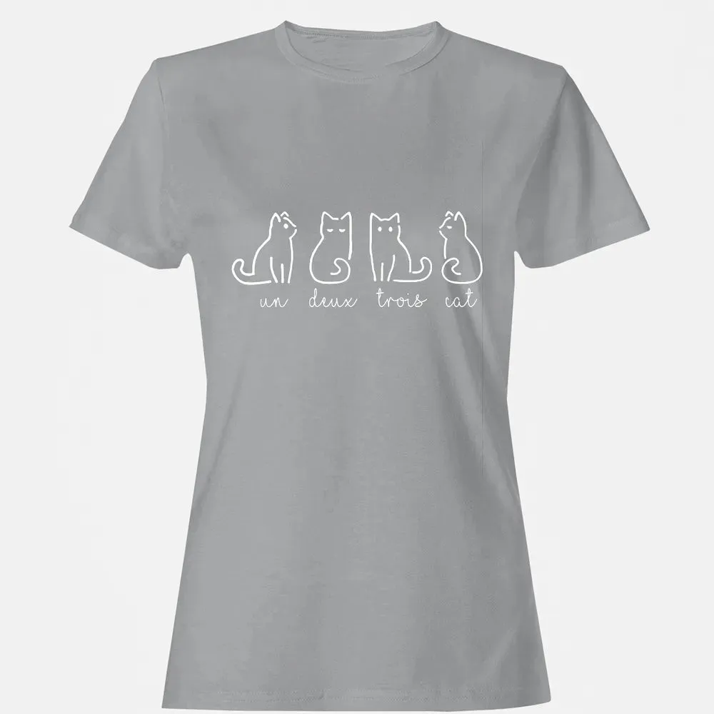 Cute Abstract Un Deux Trois Cat French Kitty Women's T-shirt - 15