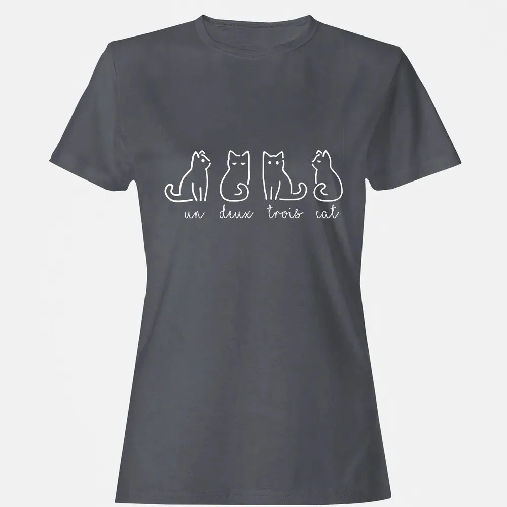 Cute Abstract Un Deux Trois Cat French Kitty Women's T-shirt - 5