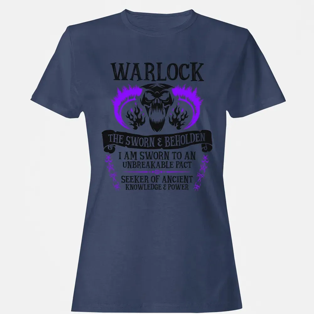 WARLOCK, THE SWORN AND BEHOLDEN (Black Text) Women's T-shirt - 10