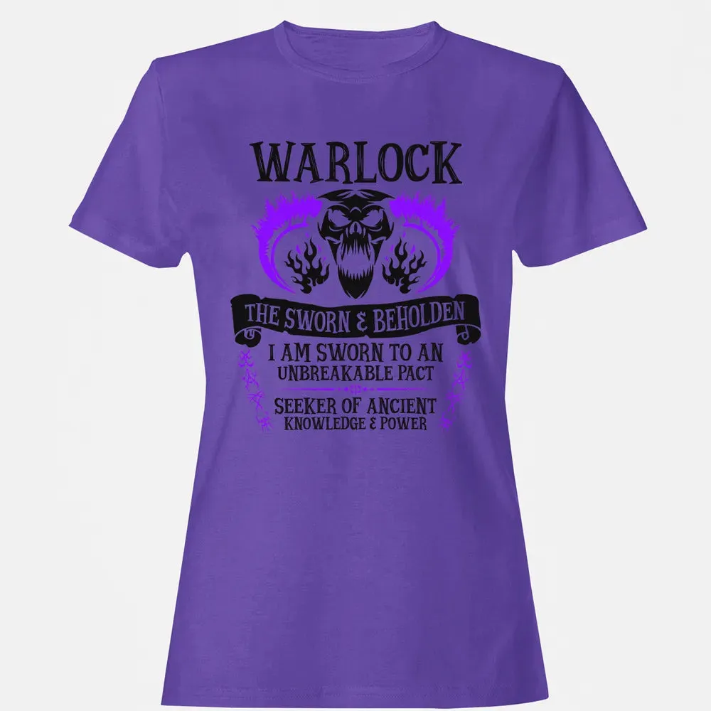 WARLOCK, THE SWORN AND BEHOLDEN (Black Text) Women's T-shirt - 12