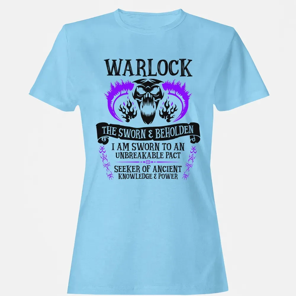 WARLOCK, THE SWORN AND BEHOLDEN (Black Text) Women's T-shirt - 8