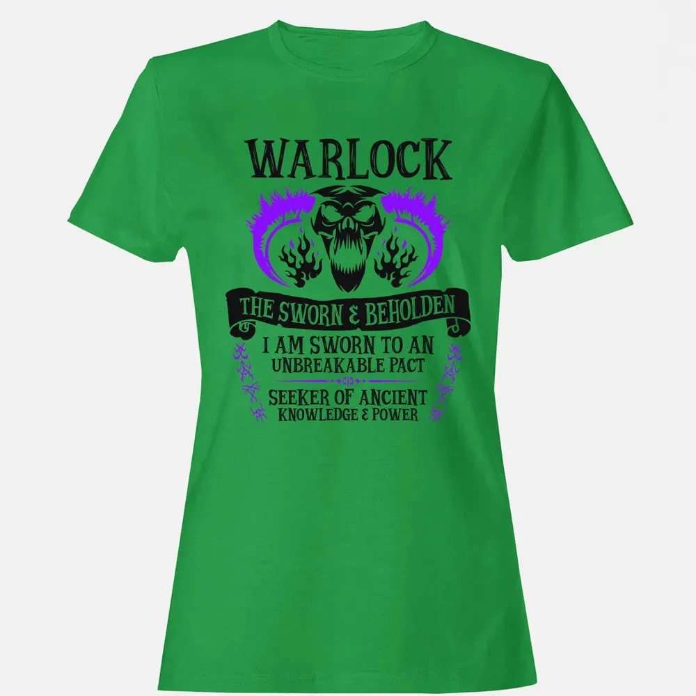 WARLOCK, THE SWORN AND BEHOLDEN (Black Text) Women's T-shirt - 7
