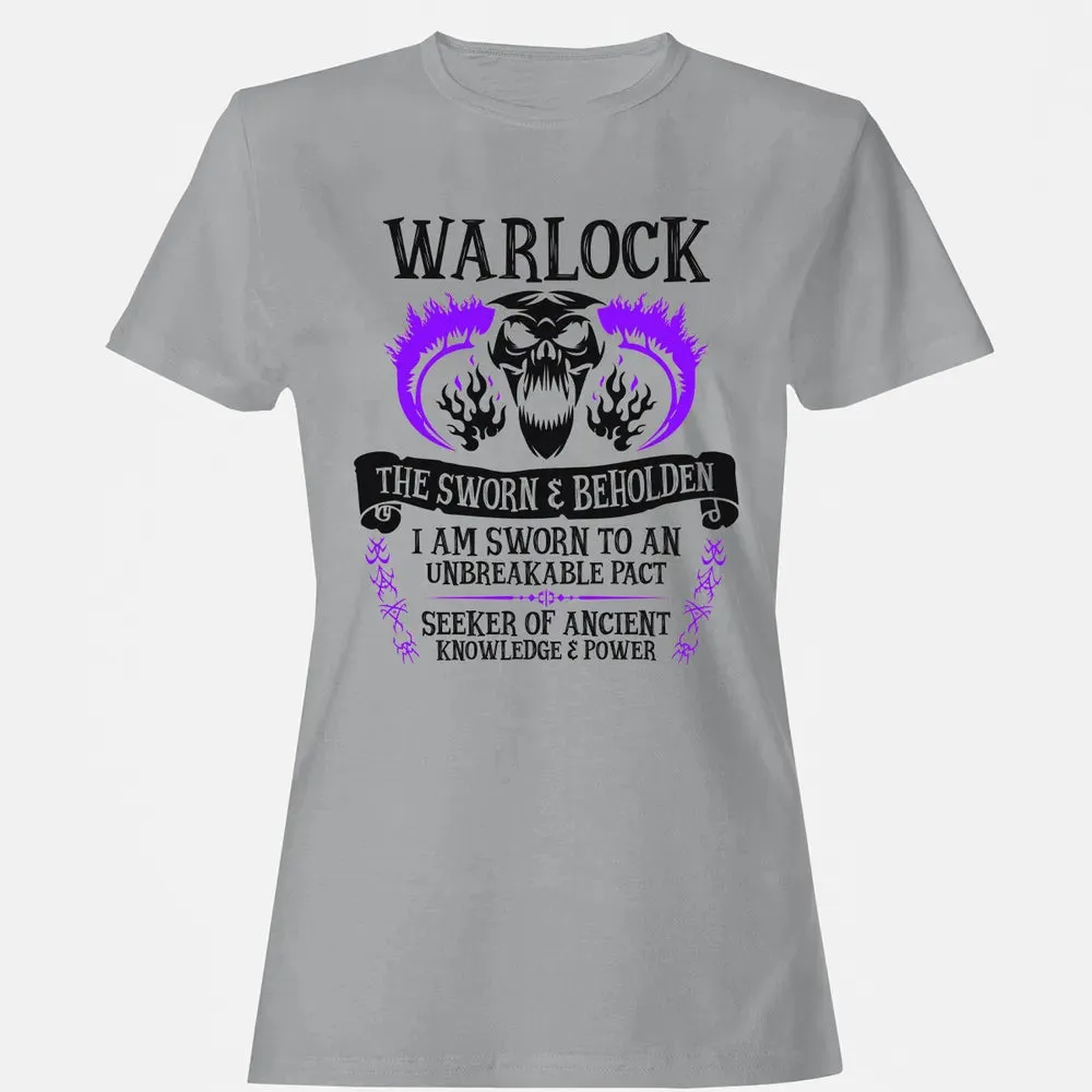 WARLOCK, THE SWORN AND BEHOLDEN (Black Text) Women's T-shirt - 15