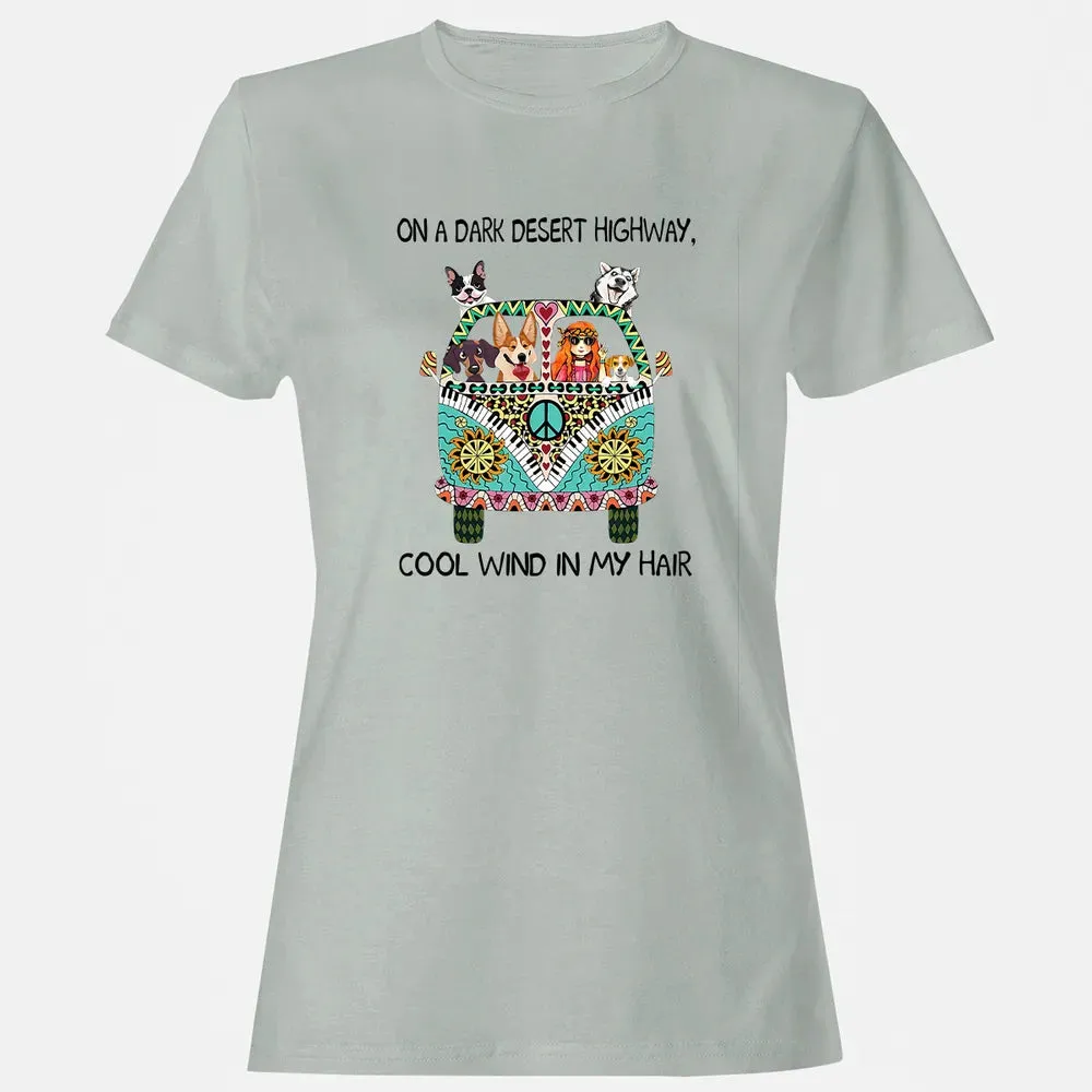 In Hair On Dark Highway A Desert Corgi Cool Wind Hippie Dog Women's T-shirt - 2