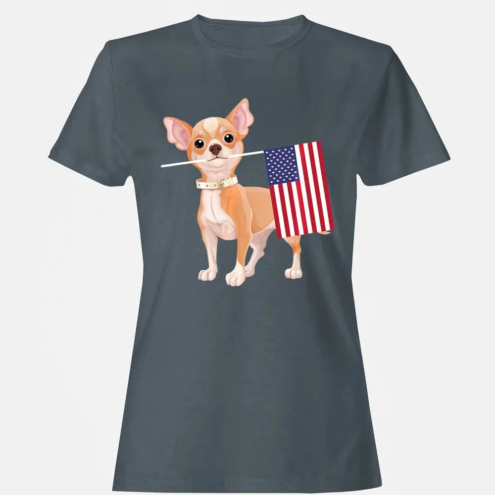 Funny Chihuahua dog American Flag Dog  4th of July Women's T-shirt - 3