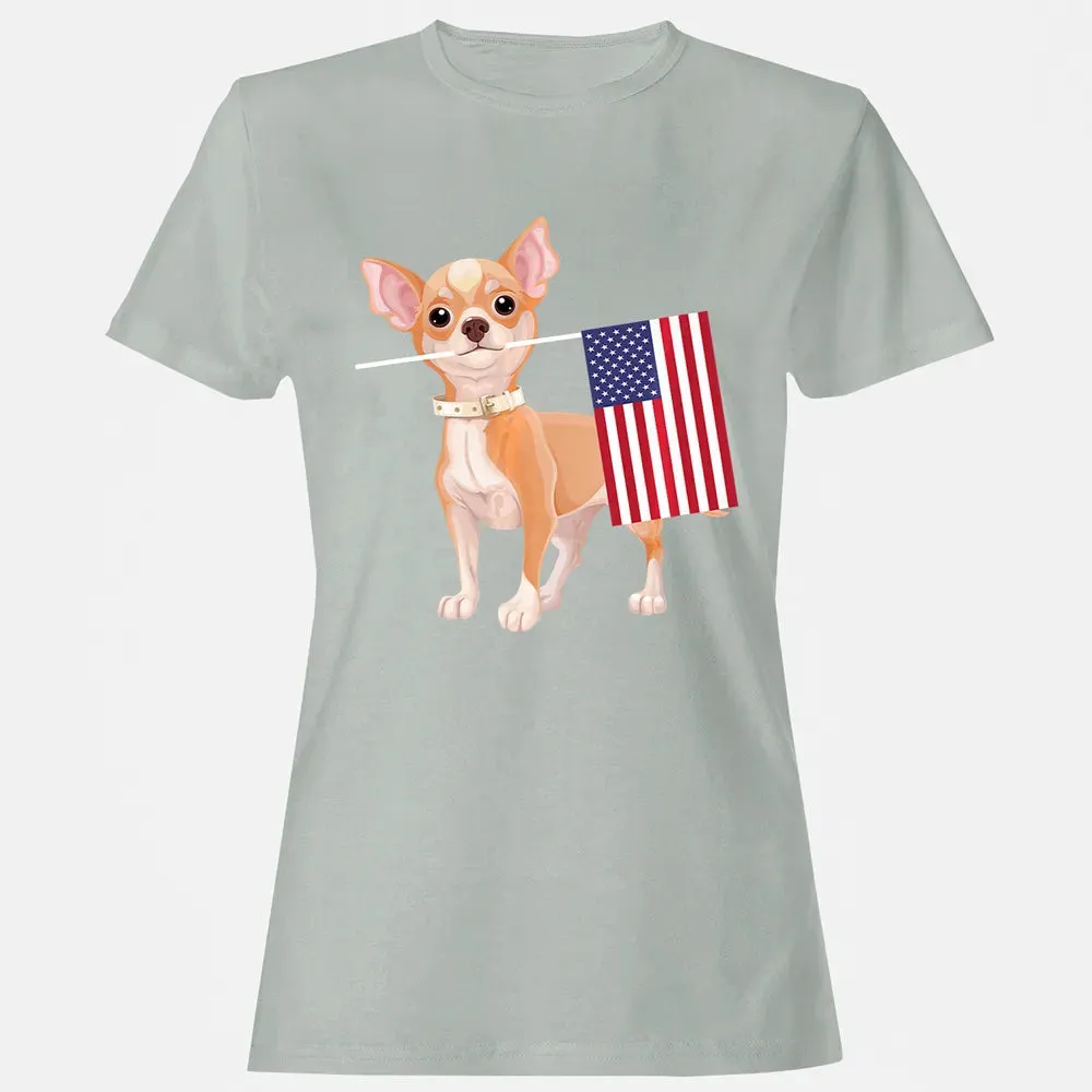 Funny Chihuahua dog American Flag Dog  4th of July Women's T-shirt - 2