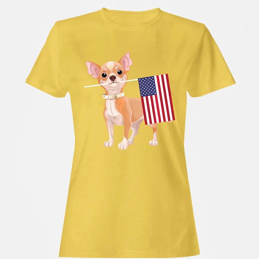 Funny Chihuahua dog American Flag Dog  4th of July Women's T-shirt - 4