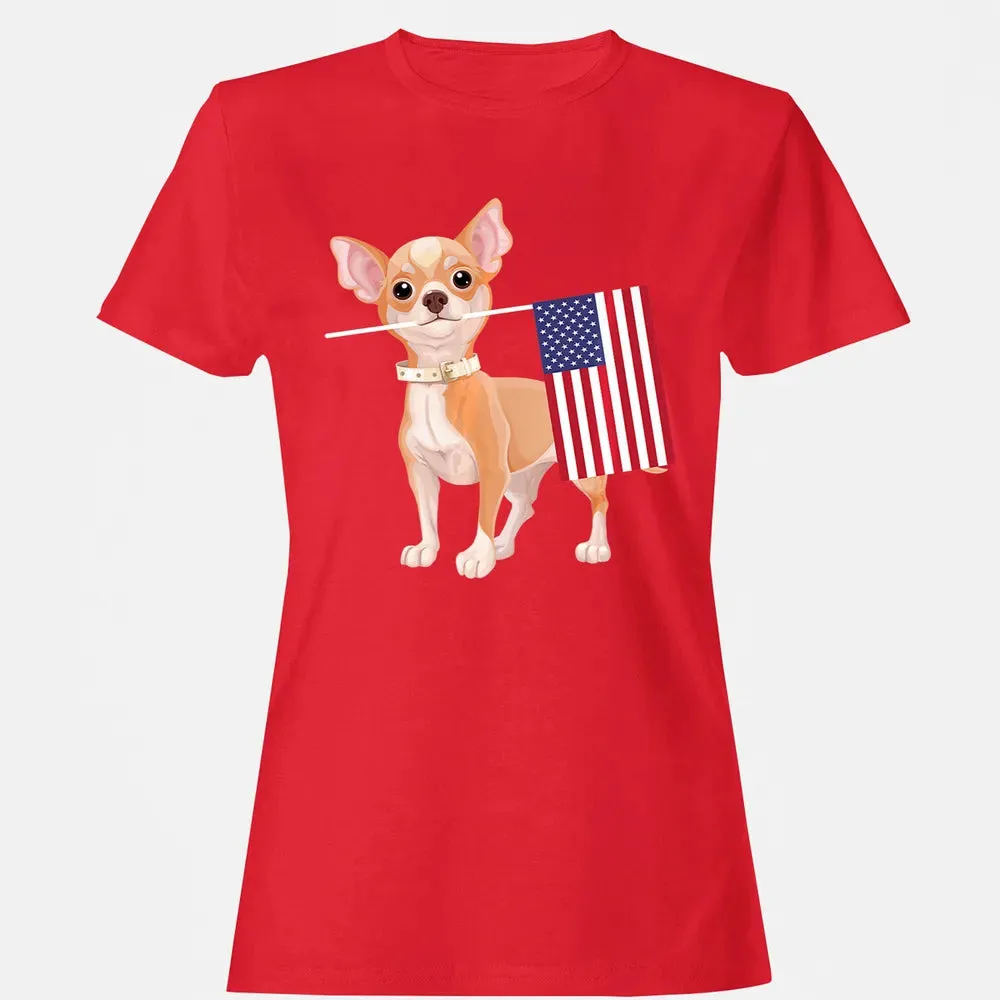 Funny Chihuahua dog American Flag Dog  4th of July Women's T-shirt - 13
