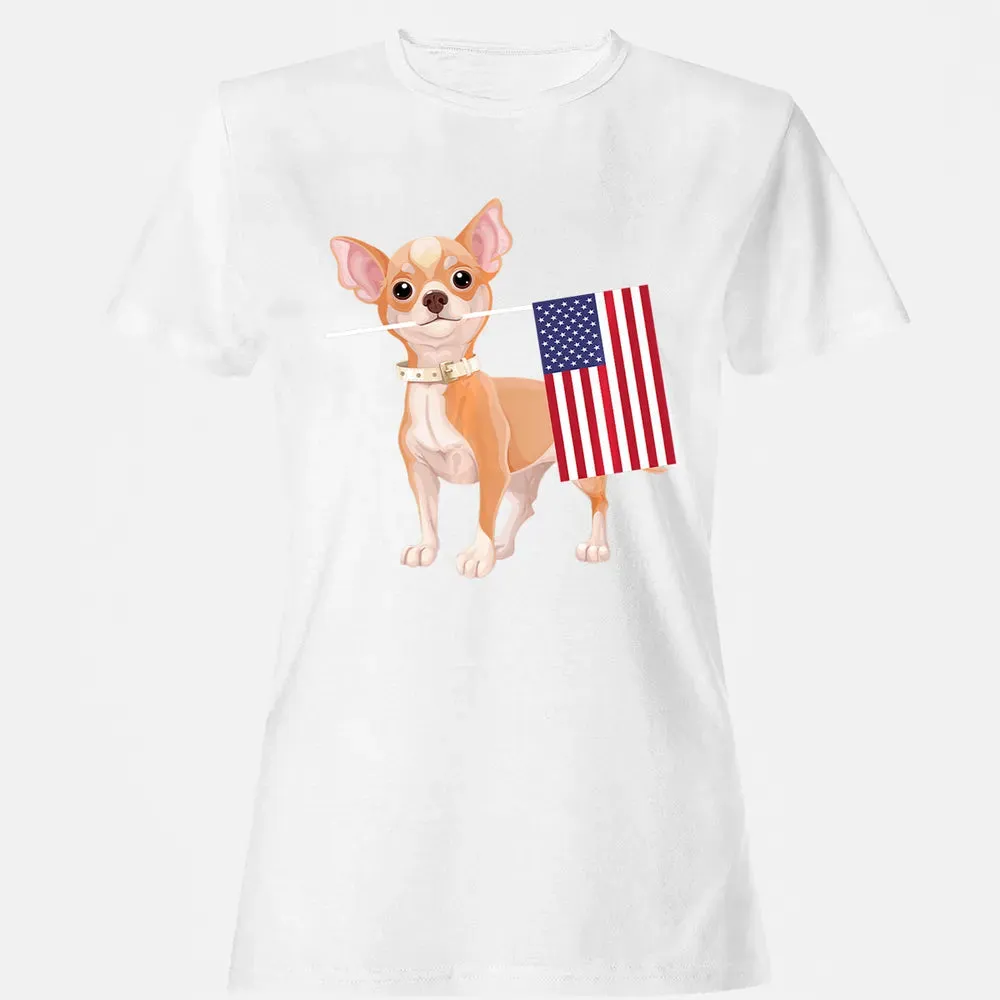 Funny Chihuahua dog American Flag Dog  4th of July Women's T-shirt - 16