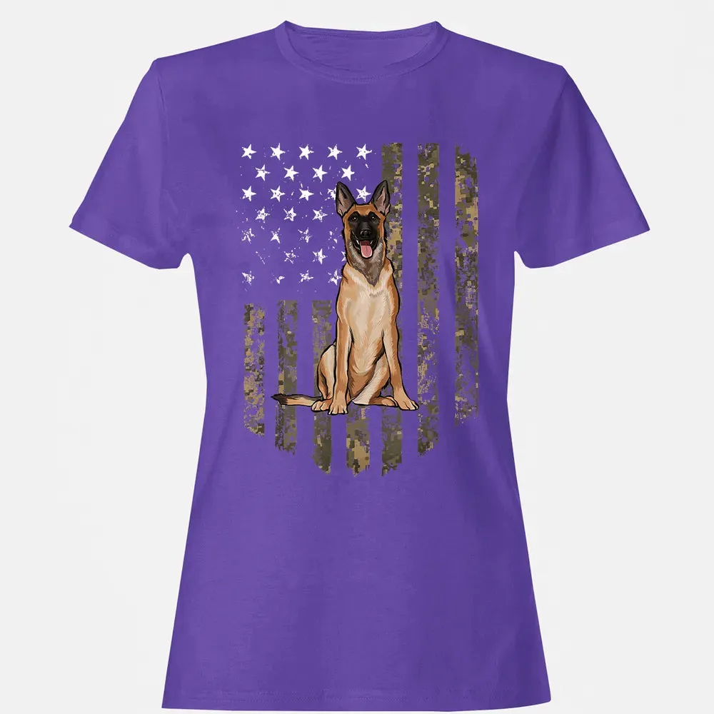 Camo American Flag Belgian Malinoi 4th Of July USA Women's T-shirt - 12