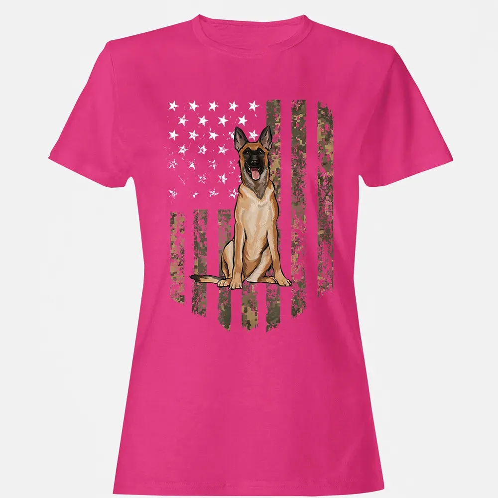 Camo American Flag Belgian Malinoi 4th Of July USA Women's T-shirt - 6