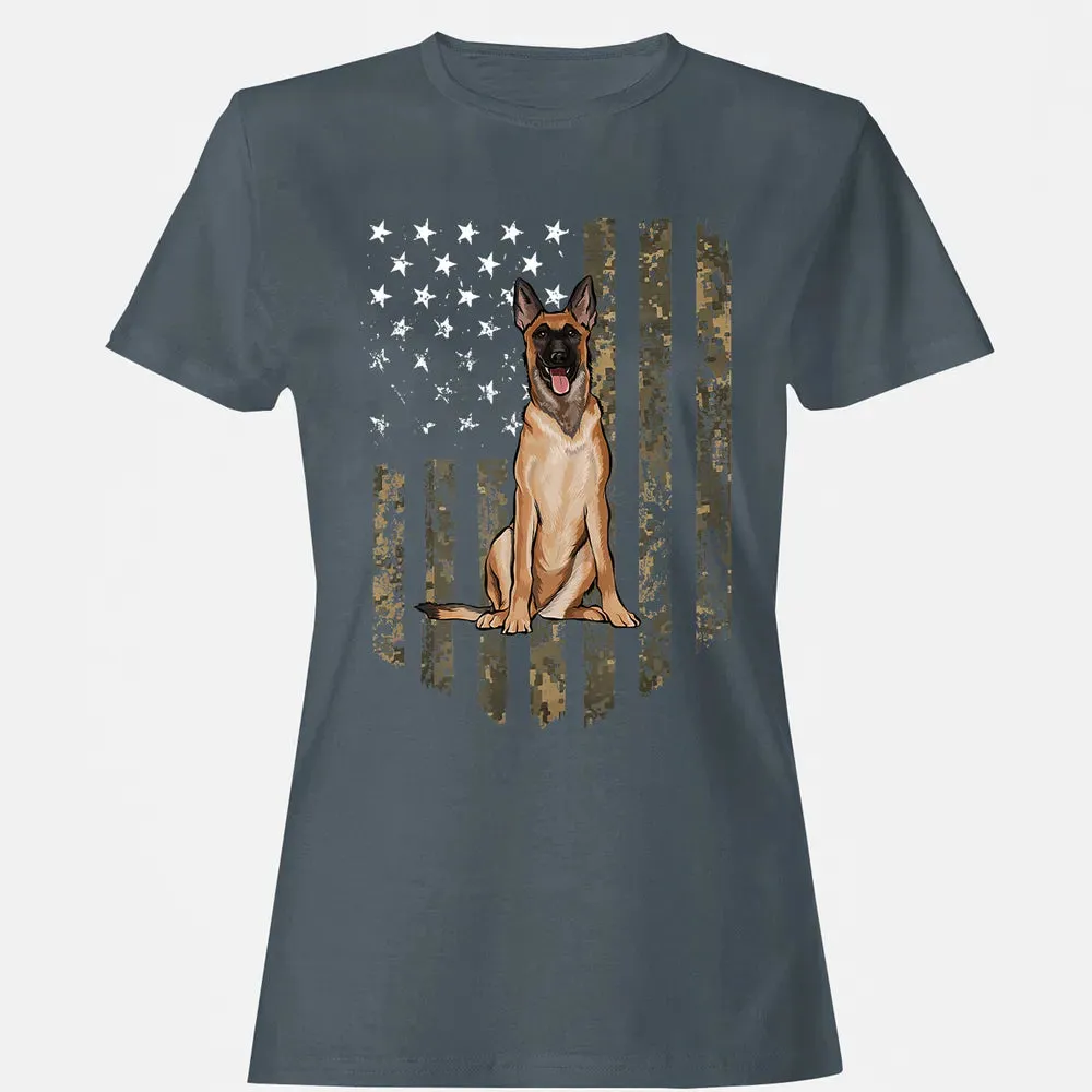 Camo American Flag Belgian Malinoi 4th Of July USA Women's T-shirt - 3
