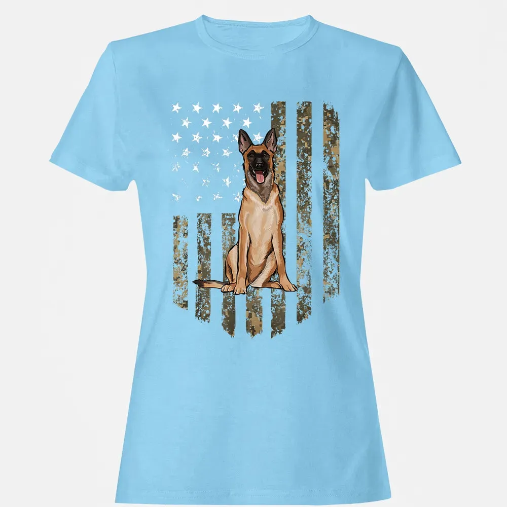 Camo American Flag Belgian Malinoi 4th Of July USA Women's T-shirt - 8