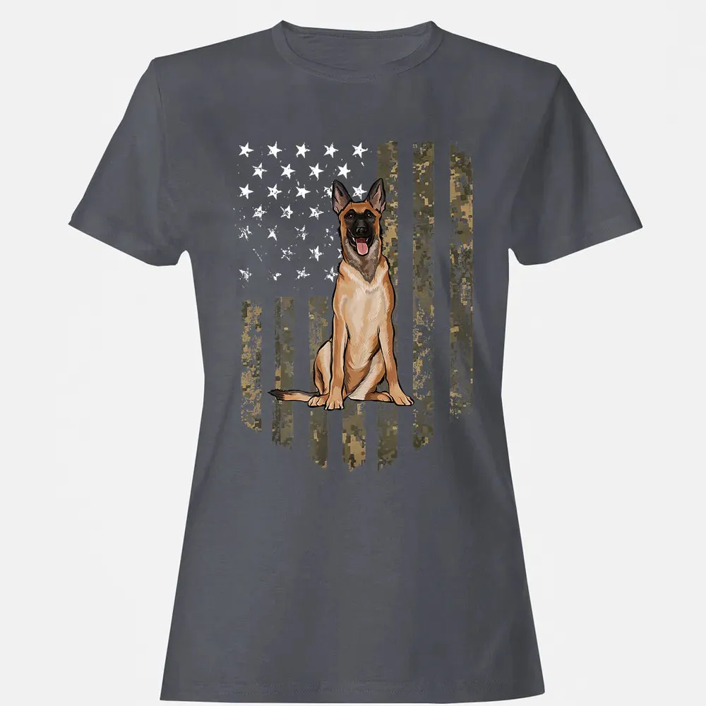 Camo American Flag Belgian Malinoi 4th Of July USA Women's T-shirt - 5
