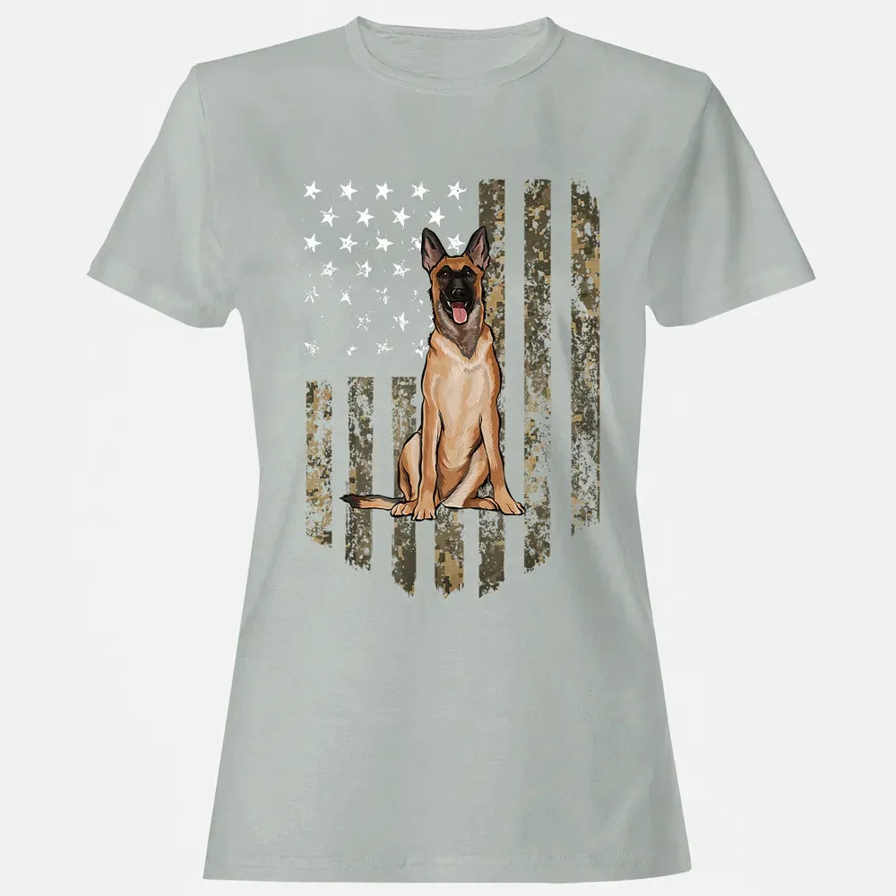 Camo American Flag Belgian Malinoi 4th Of July USA Women's T-shirt - 2