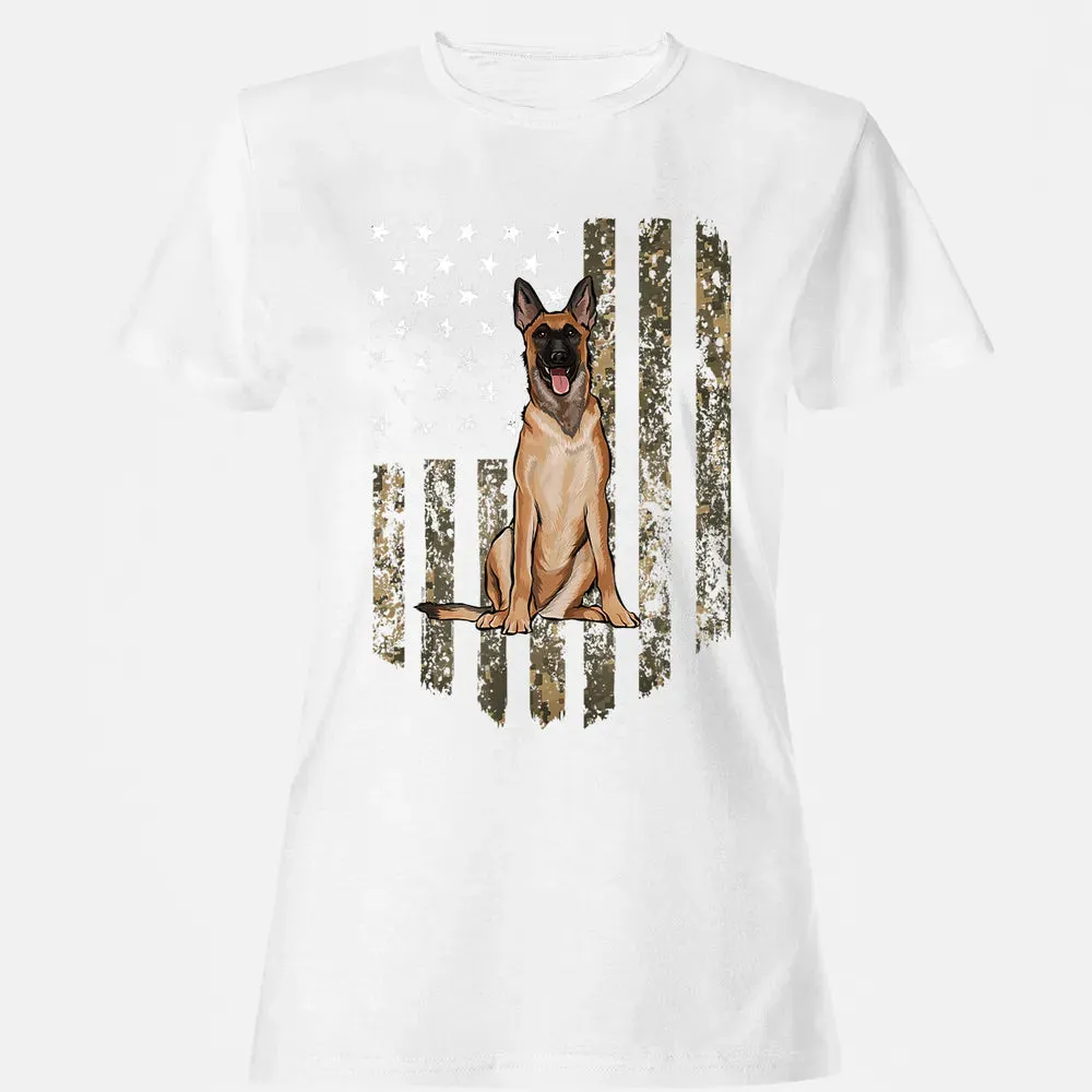 Camo American Flag Belgian Malinoi 4th Of July USA Women's T-shirt - 16