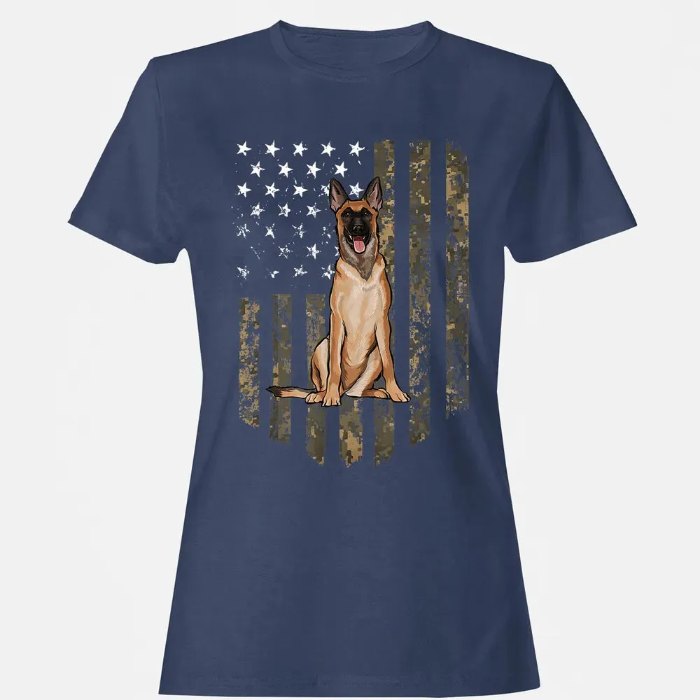 Camo American Flag Belgian Malinoi 4th Of July USA Women's T-shirt - 10