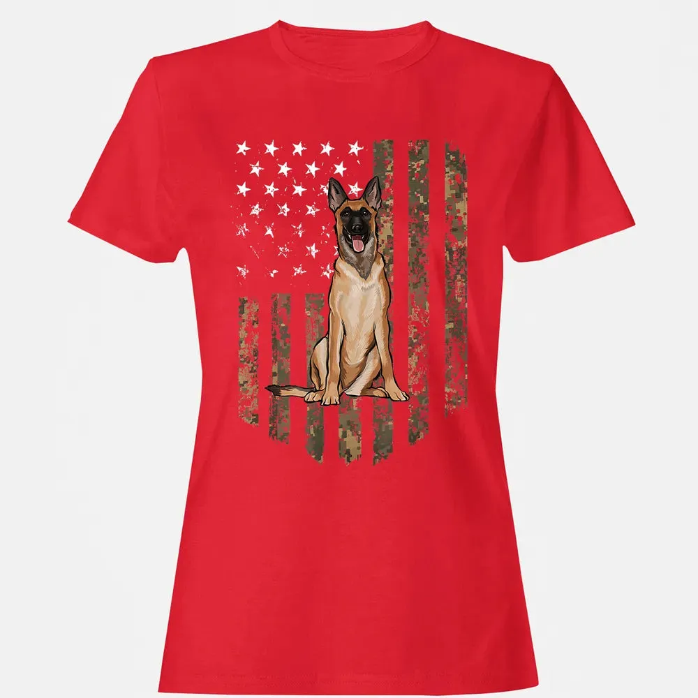 Camo American Flag Belgian Malinoi 4th Of July USA Women's T-shirt - 13
