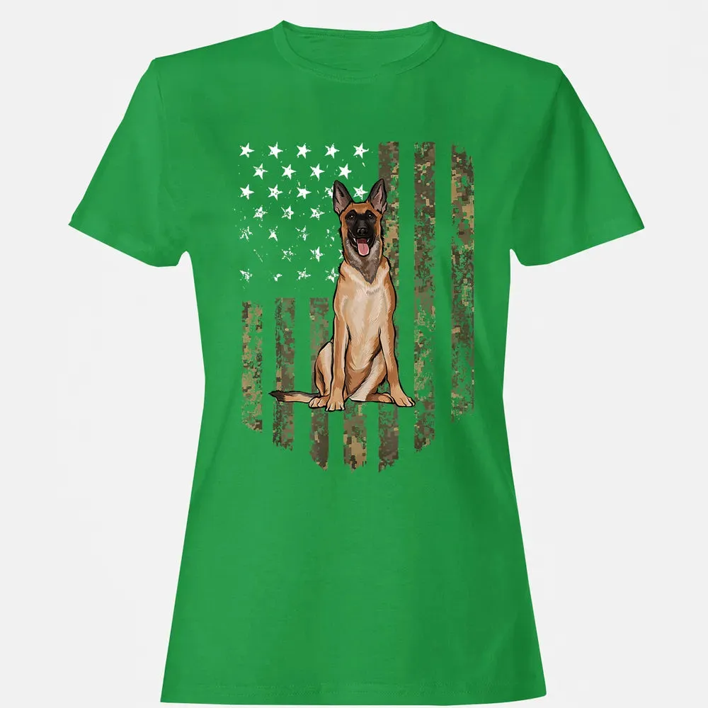 Camo American Flag Belgian Malinoi 4th Of July USA Women's T-shirt - 7
