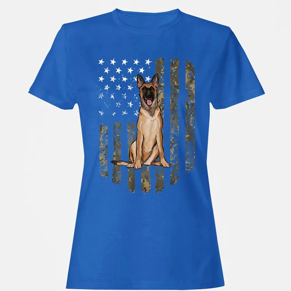 Camo American Flag Belgian Malinoi 4th Of July USA Women's T-shirt - 14