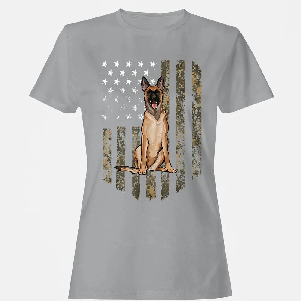 Camo American Flag Belgian Malinoi 4th Of July USA Women's T-shirt - 15