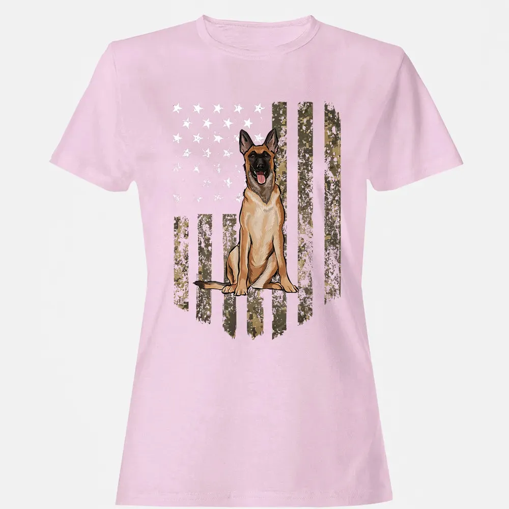 Camo American Flag Belgian Malinoi 4th Of July USA Women's T-shirt - 9