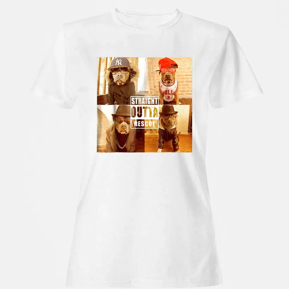 Pitbull Love Straight Outta Rescue Funny Pit Bull Women's T-shirt - 16