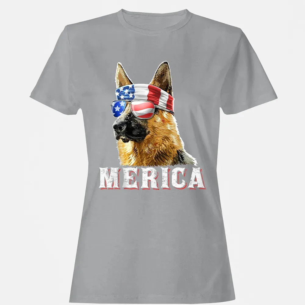 Merica German Shepherd Dog 4th of July American Flag Bandana Women's T-shirt - 15