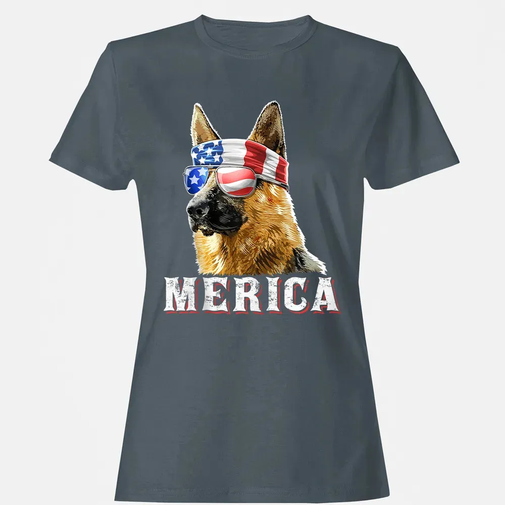 Merica German Shepherd Dog 4th of July American Flag Bandana Women's T-shirt - 3