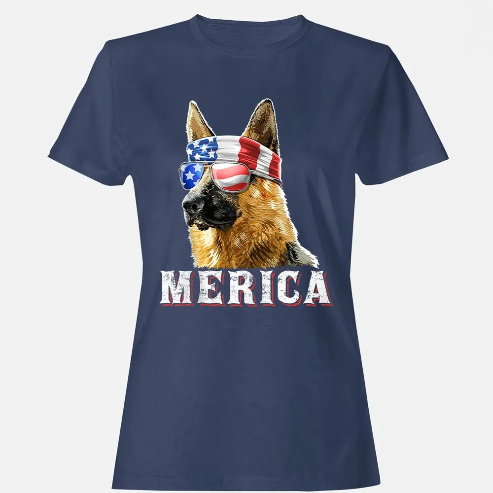Merica German Shepherd Dog 4th of July American Flag Bandana Women's T-shirt - 10