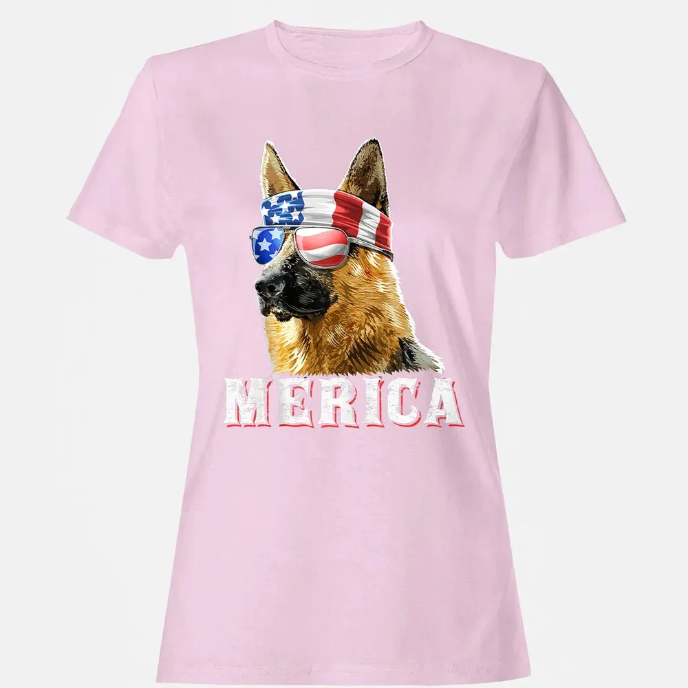 Merica German Shepherd Dog 4th of July American Flag Bandana Women's T-shirt - 9