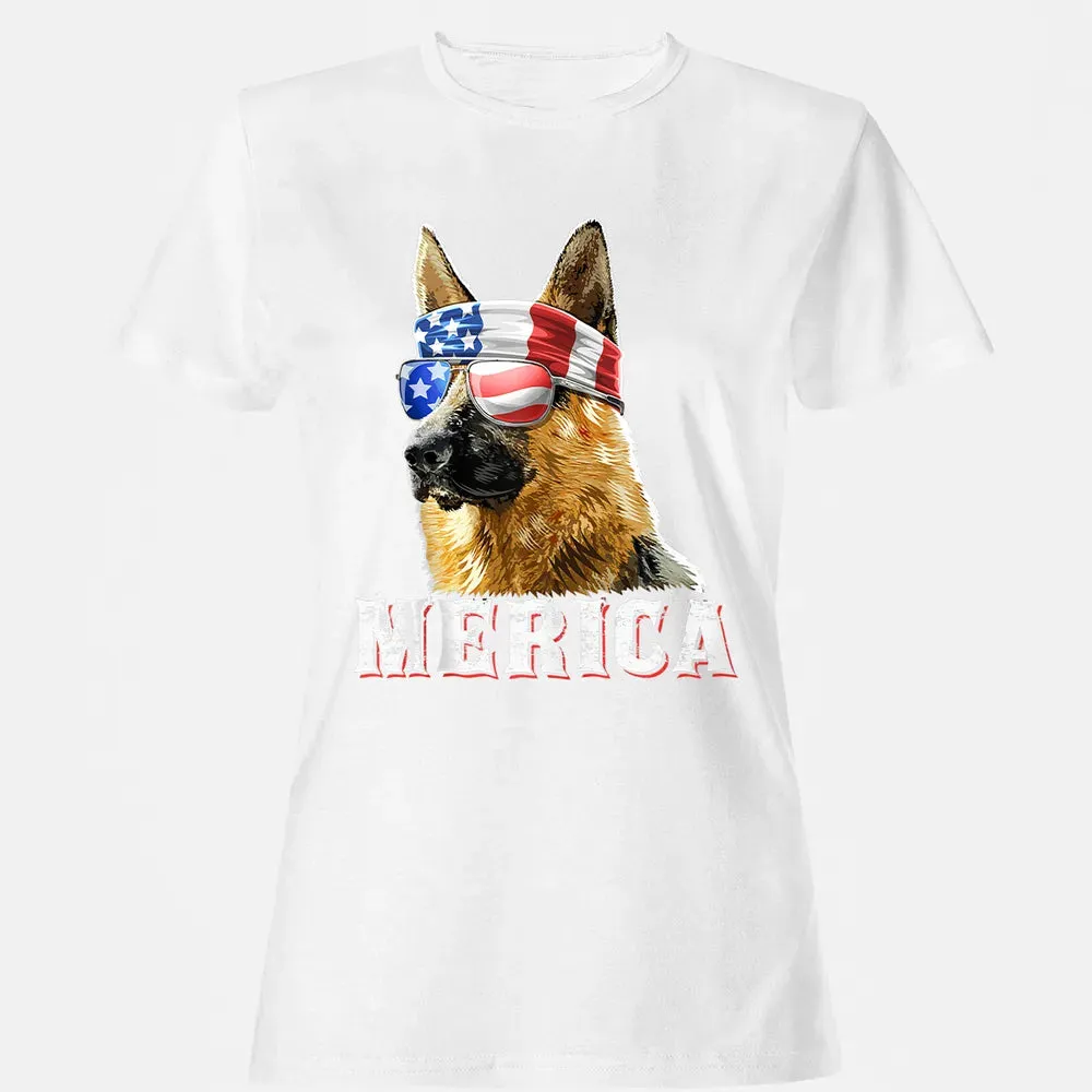 Merica German Shepherd Dog 4th of July American Flag Bandana Women's T-shirt - 16