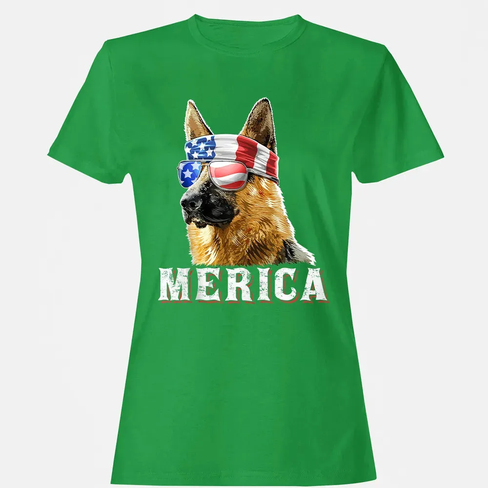Merica German Shepherd Dog 4th of July American Flag Bandana Women's T-shirt - 7