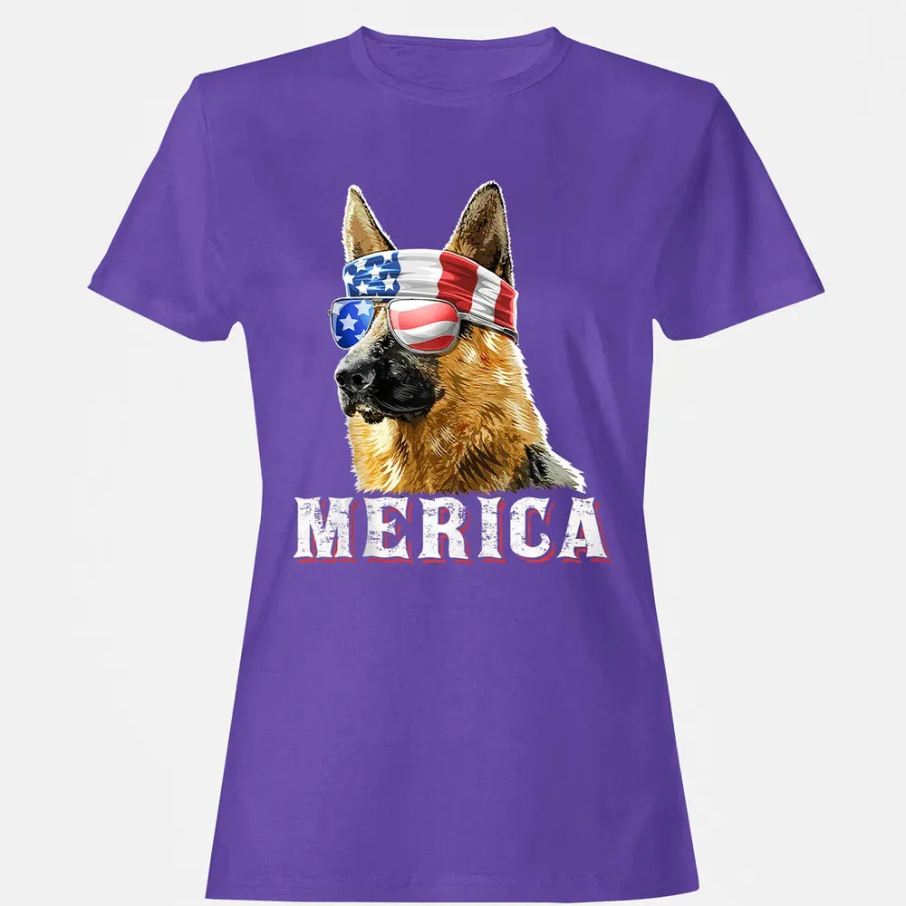 Merica German Shepherd Dog 4th of July American Flag Bandana Women's T-shirt - 12