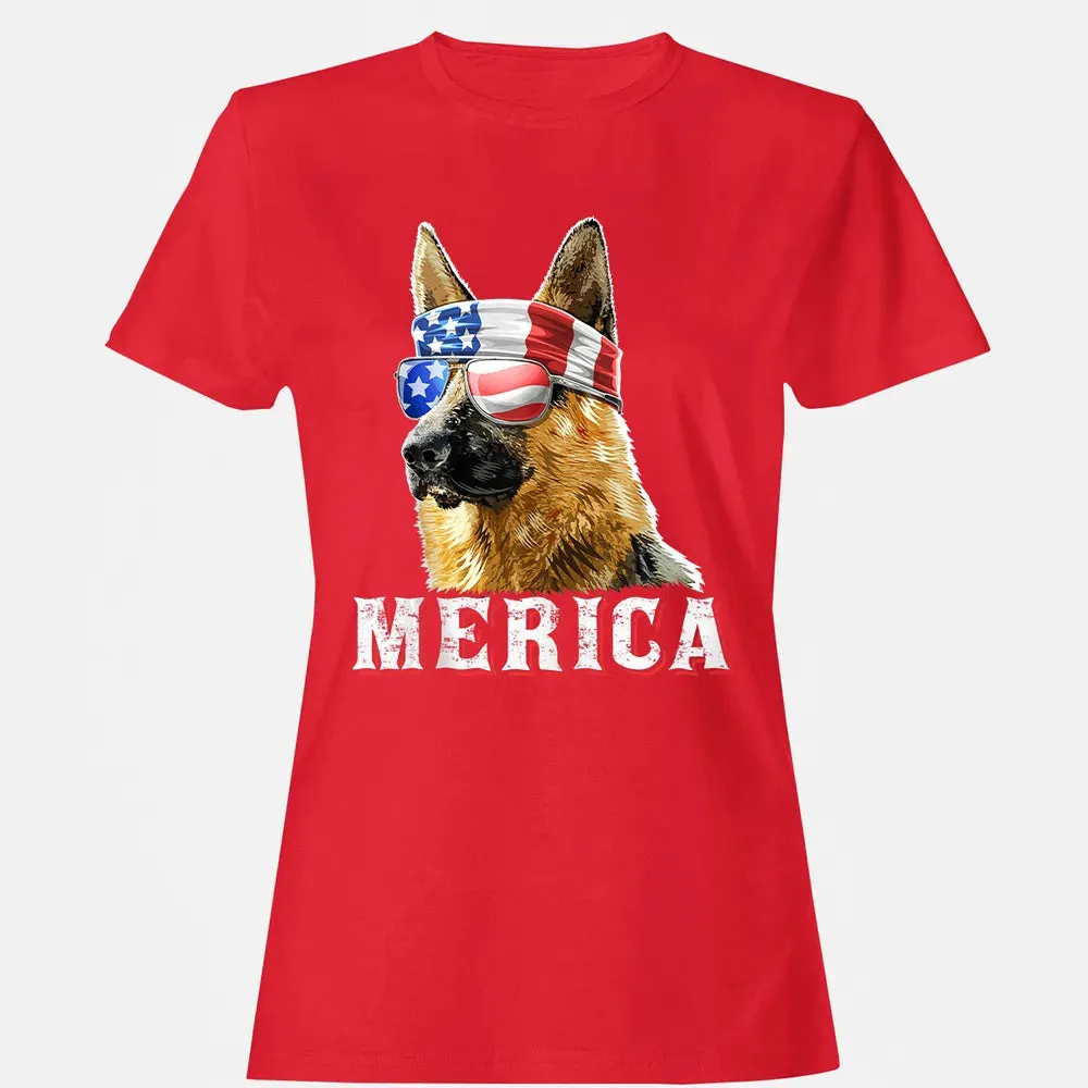 Merica German Shepherd Dog 4th of July American Flag Bandana Women's T-shirt - 13