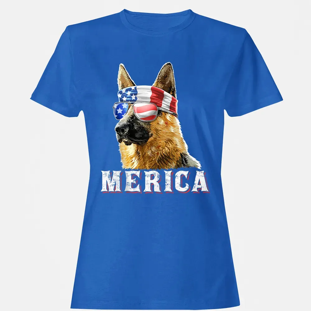 Merica German Shepherd Dog 4th of July American Flag Bandana Women's T-shirt - 14