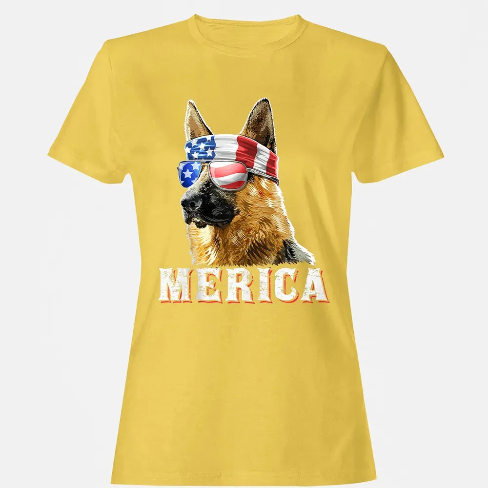 Merica German Shepherd Dog 4th of July American Flag Bandana Women's T-shirt - 4