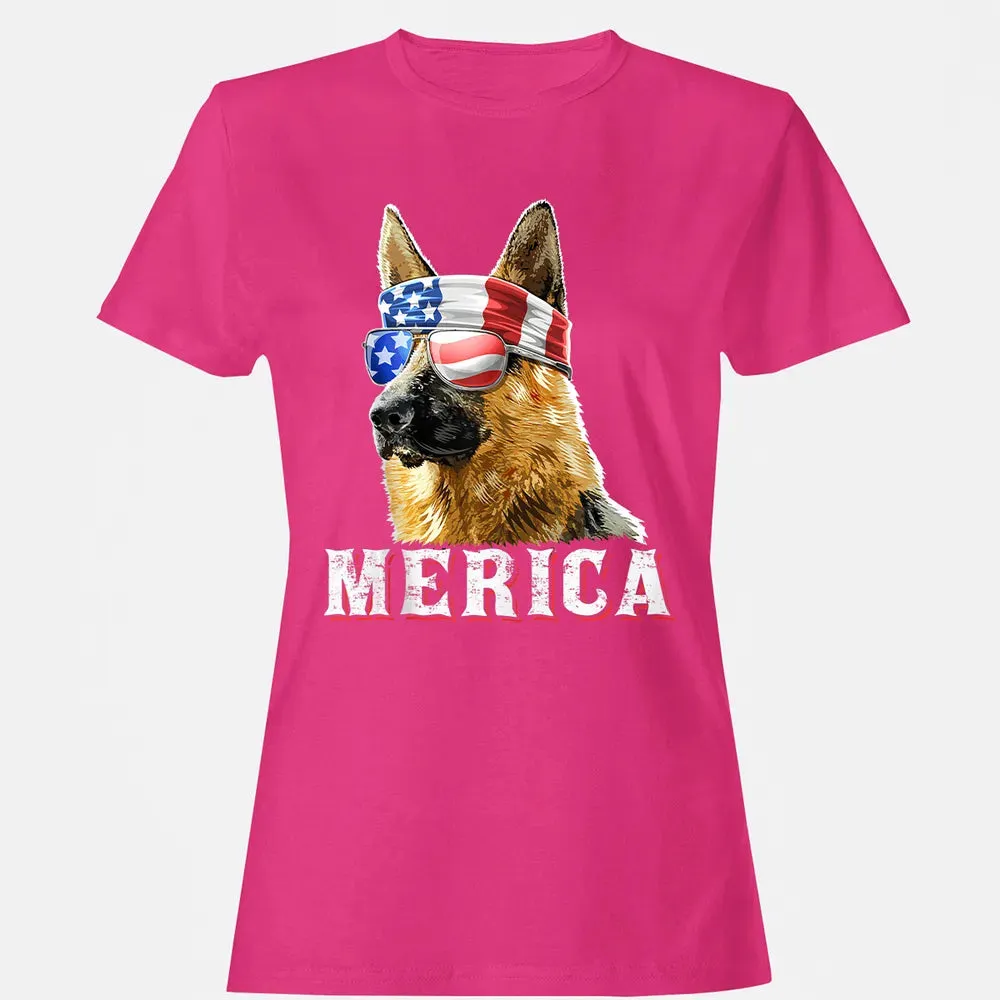 Merica German Shepherd Dog 4th of July American Flag Bandana Women's T-shirt - 6