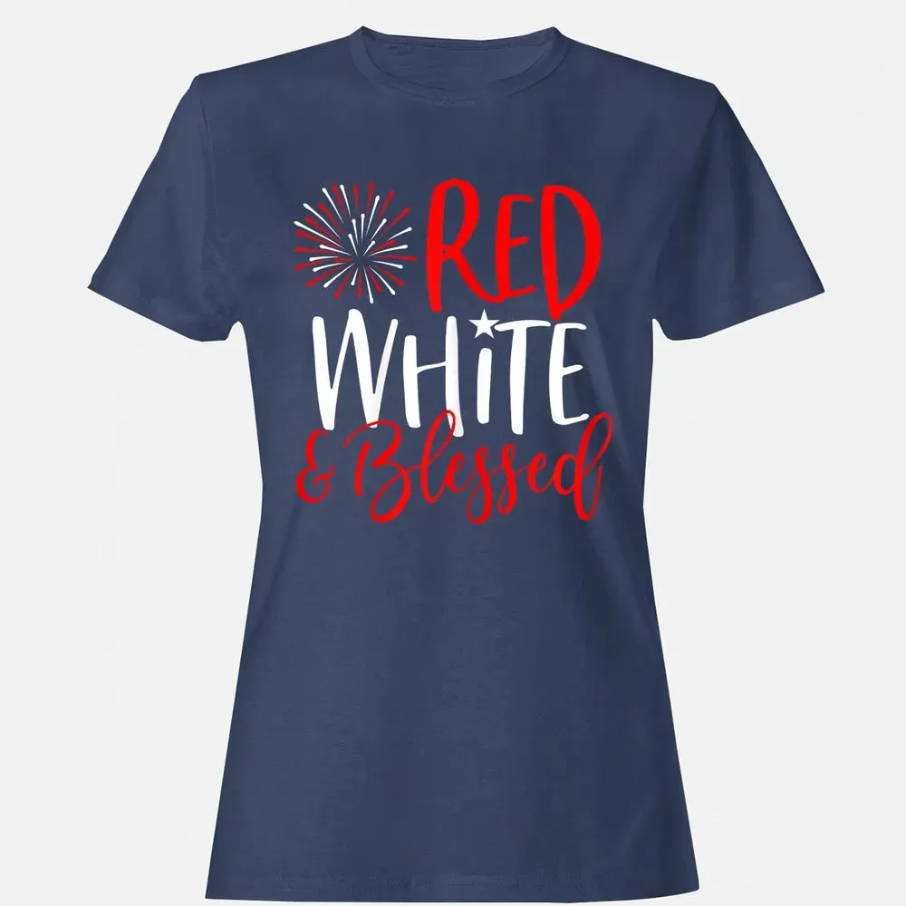 Red White &amp; Blessed  4th of July Cute Patriotic America Women's T-shirt - 10